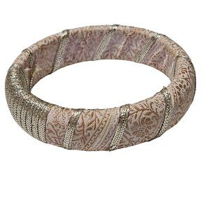 Vintage Pink Gold Fabric Wrapped Bangle Bracelet Retro 1960s Fashion Jewelry
